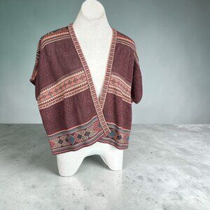 Peruvian Connection Cardigan Sweater Aztec Design Pima Cotton Open Drape Size XS